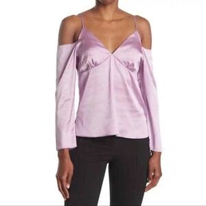 NWT WAYF Purple Satin Cold Shoulder Blouse